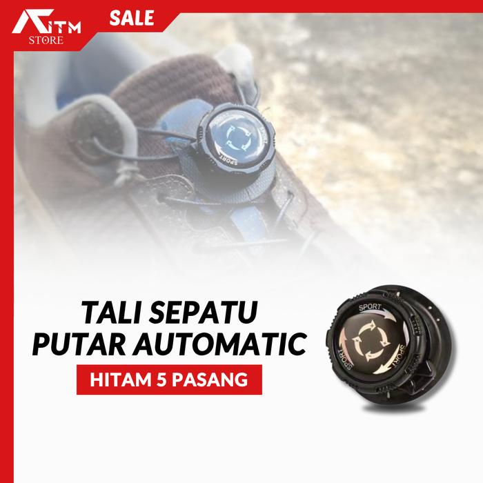 5 PCS Tali Sepatu Putar Automatic Rotating Shoelace Buckle - Hitam Sneaker