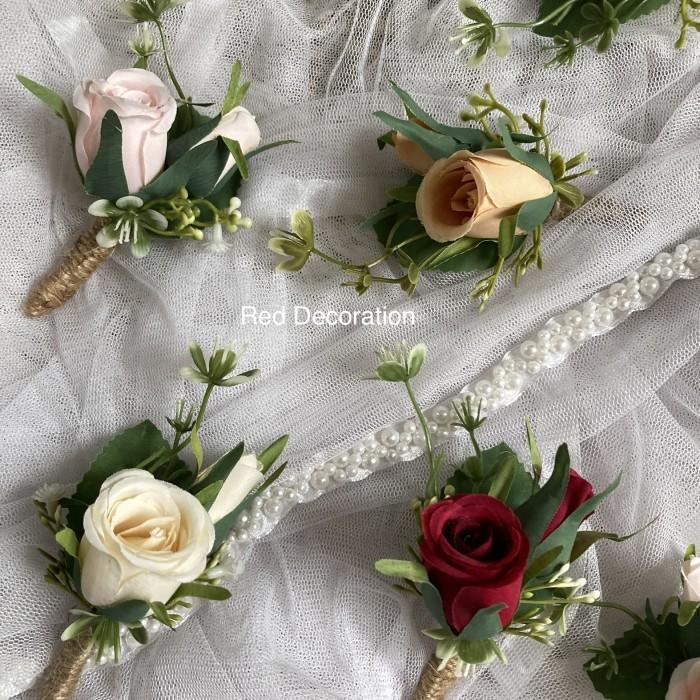 Modrico- Korsase Jas Bunga Corsage Wedding Murah Corsage Bunga Jas Pengantin - Nude Peach Flower