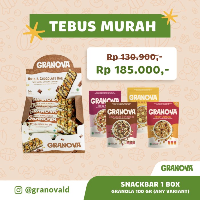 

Lalaa_Store Granova - Snackbar Nuts & Chocolate 16 pcs (Coklat)