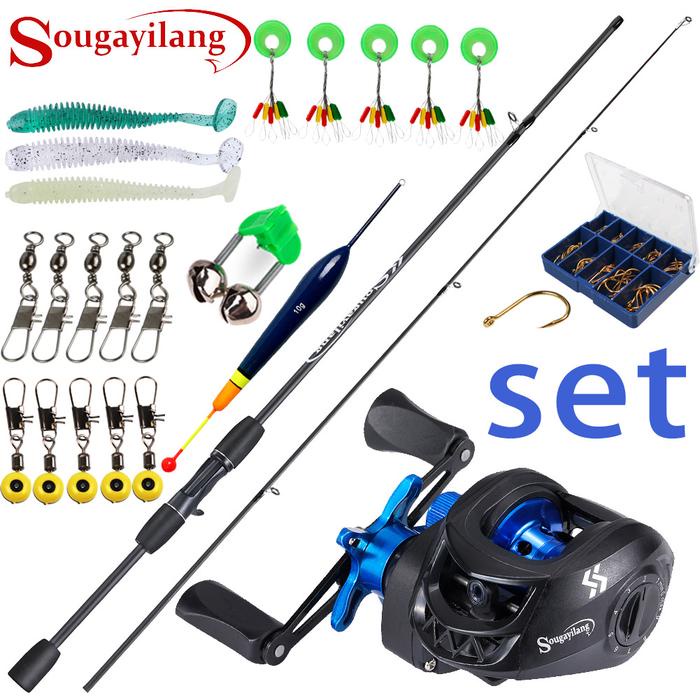 Ready Sougayilang Set Joran Pancing, Reel Pancing 1.8M 2 Bagian, Joran Pancing Casting Rasio Gigi