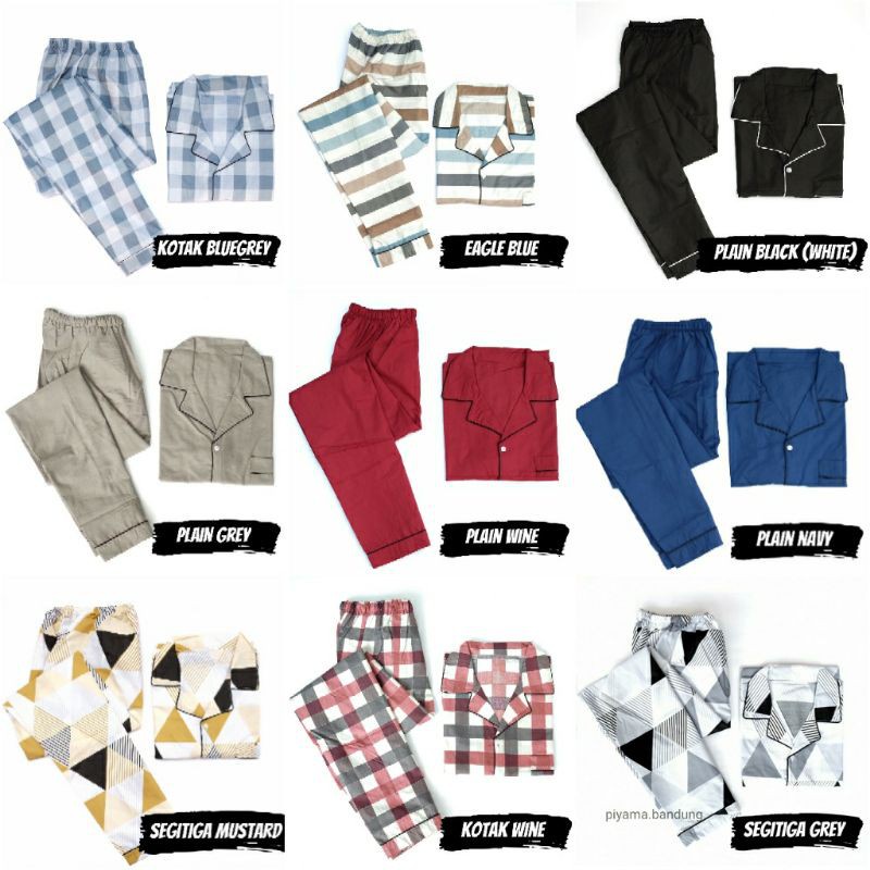Baju tidur piyama PRIA cowok dewasa polos / kotak / garis bahan katun catra elegan