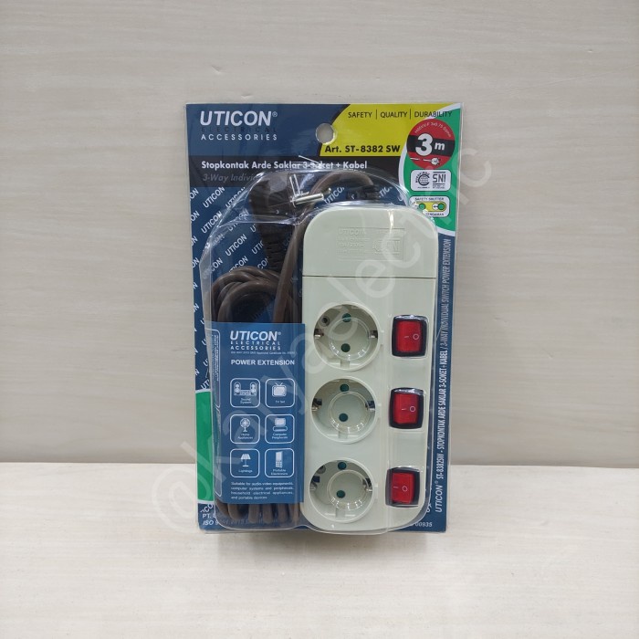 STOP KONTAK UTICON 3 LUBANG SAKLAR KABEL 3 METER UTICON ST-8382 SW