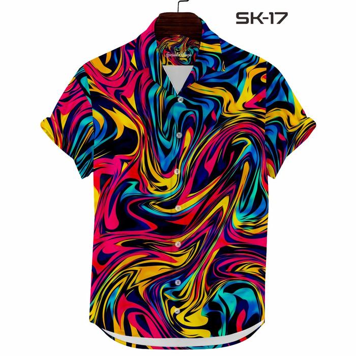 Zeno-Kemeja Casual Pria Santai Motif Hawaii Abstrak Printing Tangan Pendek Keren SK-17 Baju Hem