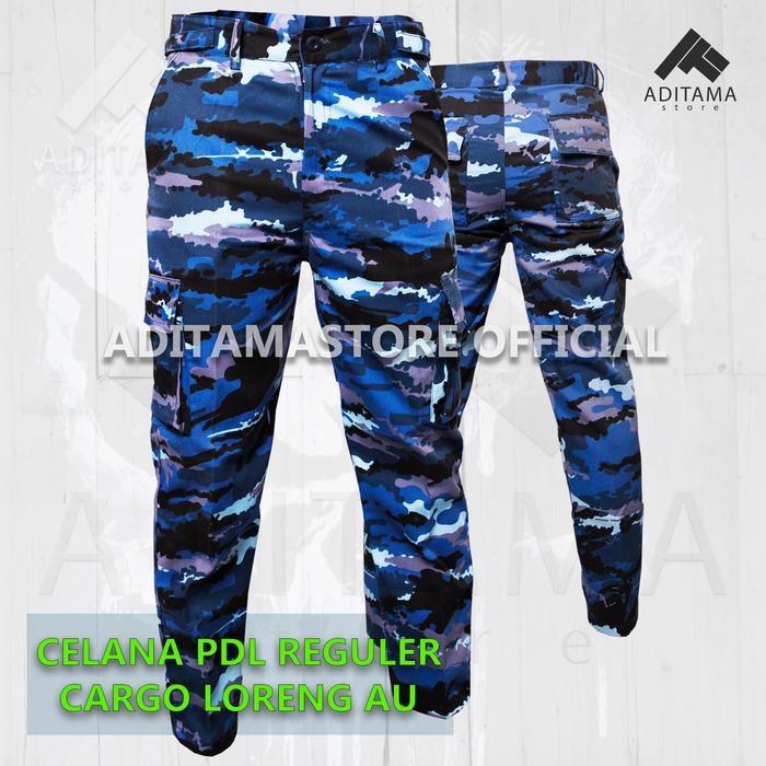 Luno- Celana PDL Cargo Pria Loreng Biru Army
