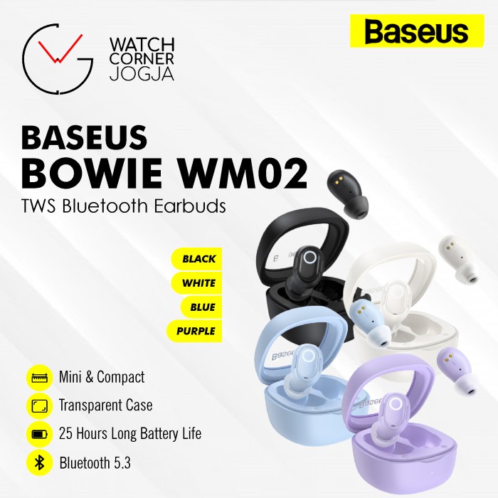 BASEUS WM02 TWS Bluetooth 5.3 Earphone Mini Earbuds ORIGINAL Stereo