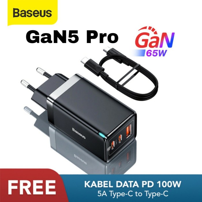 BASEUS GAN PRO CHARGER 65W FAST CHARGING USB TYPE C QC 3.0 PD ADAPTOR