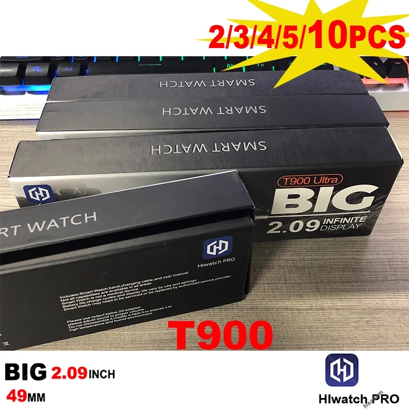 2/3/4/5/10Wholesale T900 ultra Big MAX 2.09 INCH 49MM SmartWatch IWO Smart Watch T800 Upgraded Men W