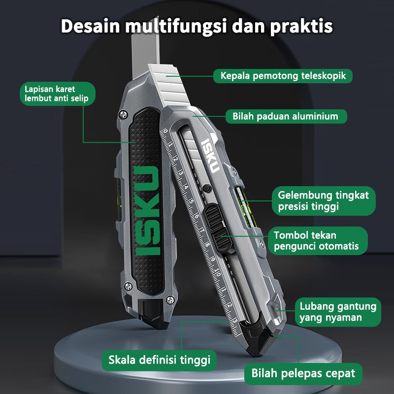 

PISAU CUTTER MULTIFUNGSI PADUAN ALUMINIUM/KNIFE CUTTER KNIFE AUTO LOCK CUTTER SK5 BAHAN