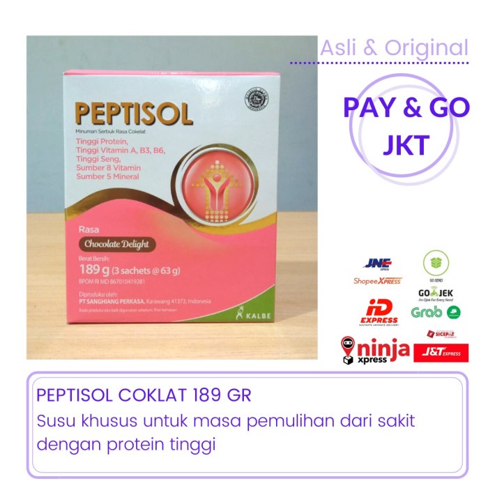 

SUSU PEPTISOL COKLAT 190GR-UNTUK OPERASI, STROKE, LUKA BAKAR,TRAUMA