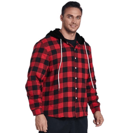 Kemeja Hoodie Flanel Pria Big Size XXL XXXL 4XL Lengan Panjang -AmanahJaminan