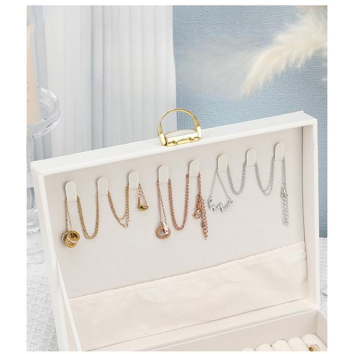 TTSHOP sederhana kotak penyimpanan perhiasan dengan kunci kulit kayu kotak perhiasan anting-anting