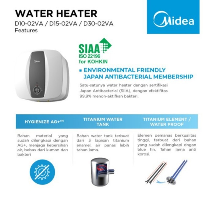 Water Heater Midea 15 Liter D15-02Va/Pemanas Air Listrik Midea