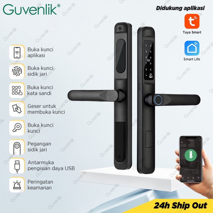 Tuya Smart Door Lock Slim Kunci Pintu Rumah Kunci Pintu Geser Sidik Jari Zinc Alloy Door Lock for