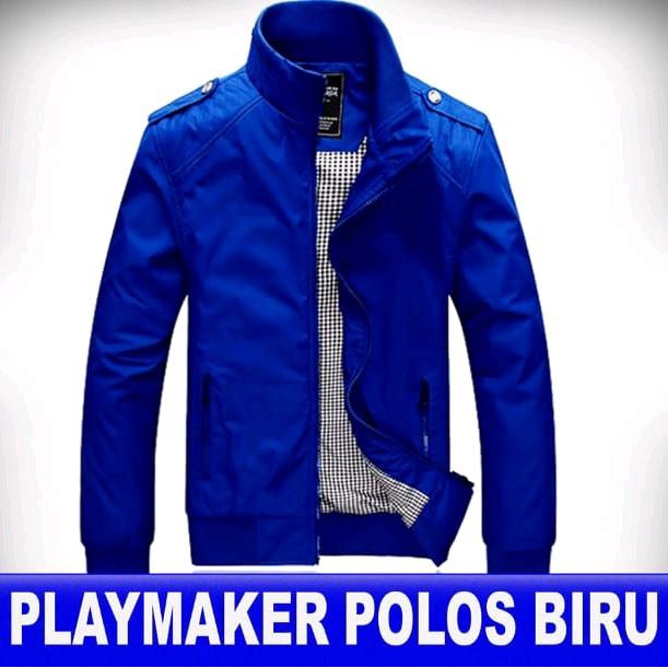 Jaket Pria Wanita Dewasa Jaket Motor Playmaker Polos Biru Anti Angin Ada Saku Dalam Panjang Sport