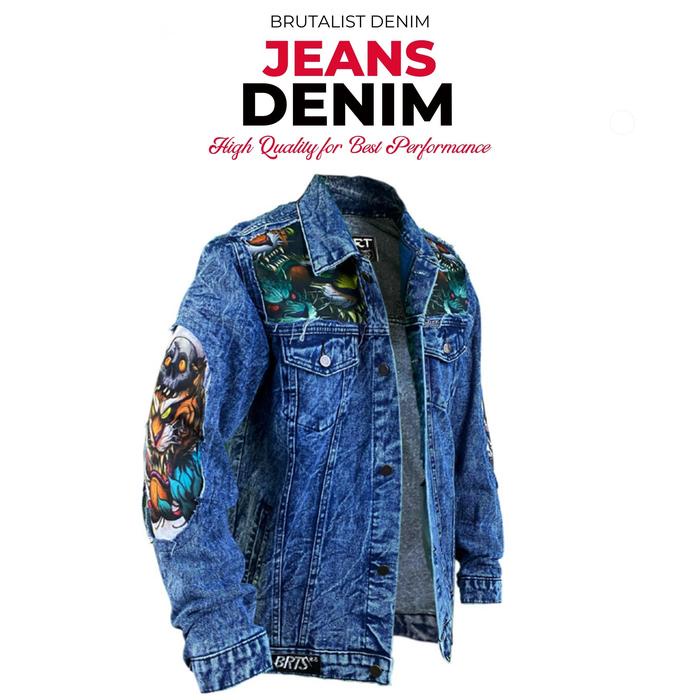 Lariss- Jaket Jeans Pria Denim Jacket Distro Full Printing Motif Batik Naga
