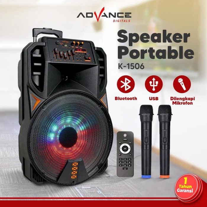 $+$+$+$+] Speaker Advance K1506 15inch 2Mic Speaker Portable Meeting Bluetooth