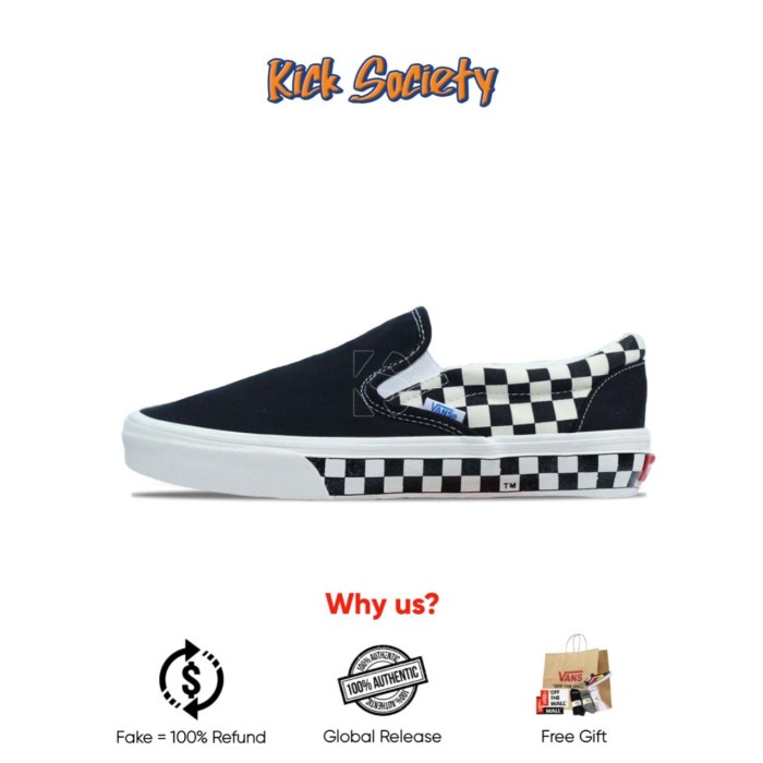 Tapak- Sepatu Sneaker Vans Slip On Classic Sidewall Checkerboard Black White