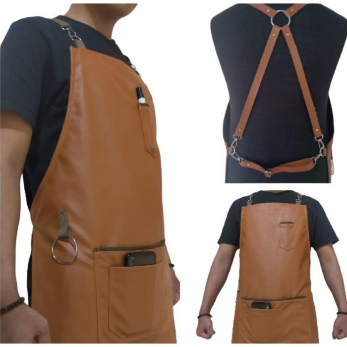 NEW CELEMEK KULIT GARUT BARISTA-APRON KULIT BARISTA CHEF-BARBER ASLI GARUT SIAP KIRIM
