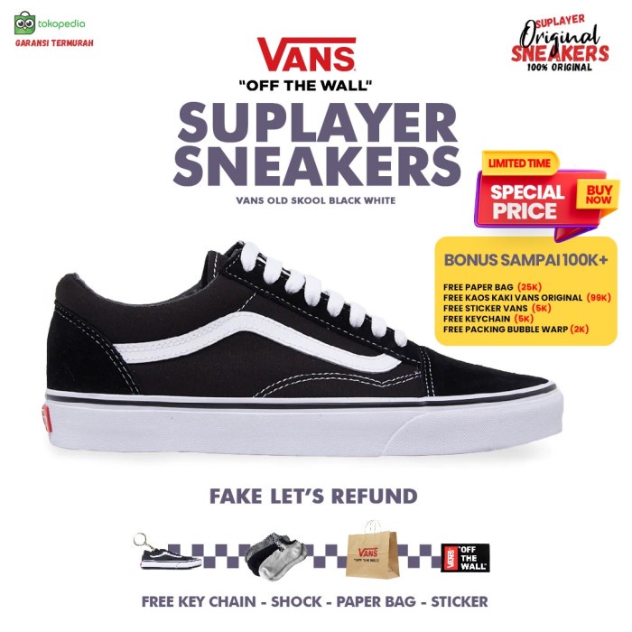 Vans Old Skool Black White Original 100%