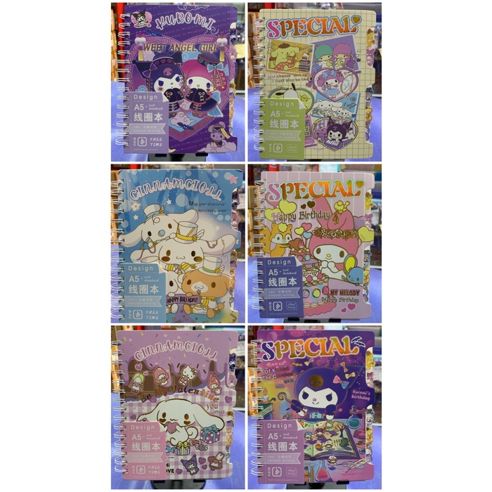 

populer] buku note book ring kawat ring kawat gambar sanrio kuromi dkk plus divider 5 sekat cover