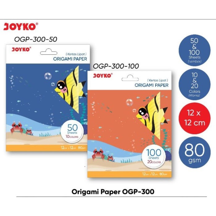 

Produk Terbaik] kertas origami merek joyko ukuran 12 x 12 cm isi 100 lembar ( 20 warna) 80 gsm dua
