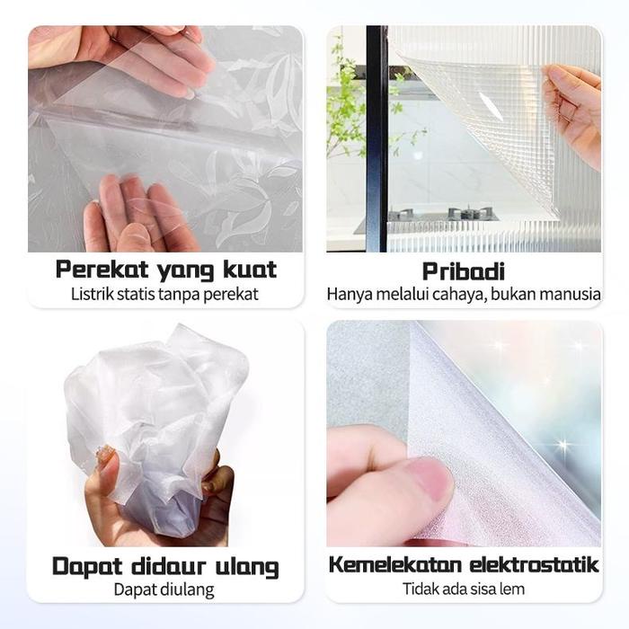 STOK SIAP! Stiker Kaca Jendela Pintu Motif Transparan Buram Stiker Toilet Film Kamar Mandi Anti