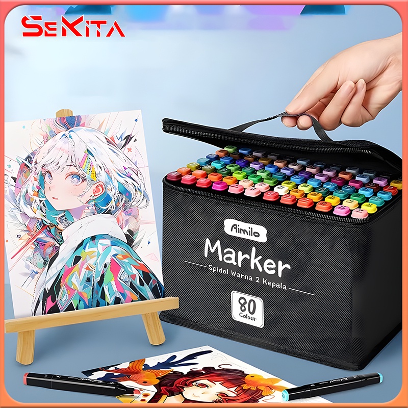 

Aimilo Spidol Warna Warni 1 Set Sketch Marker 2 Tip Touch Marker 24/36/48/60/80 Warna Dw05