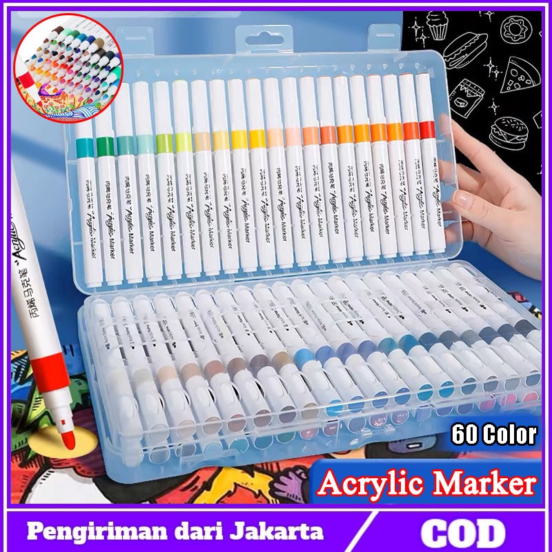 

siap60 Colors Pen Akrilik Marker Warna Cepat Kering Tahan Air / Spidol Acrylic Painter / Menggambar