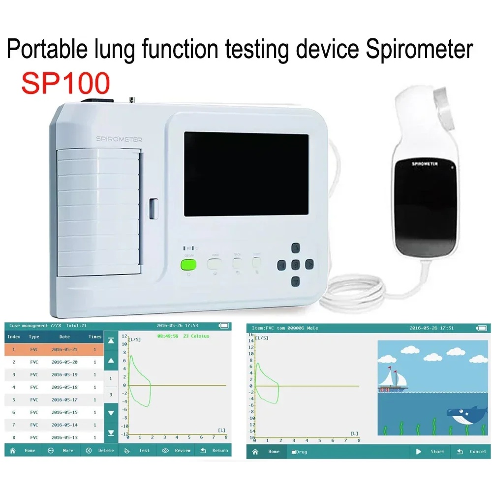 New  SP100 Digital Spirometer  7"Color TFT Touch Screen LCD Lung Function Pulmonary Device Breathing