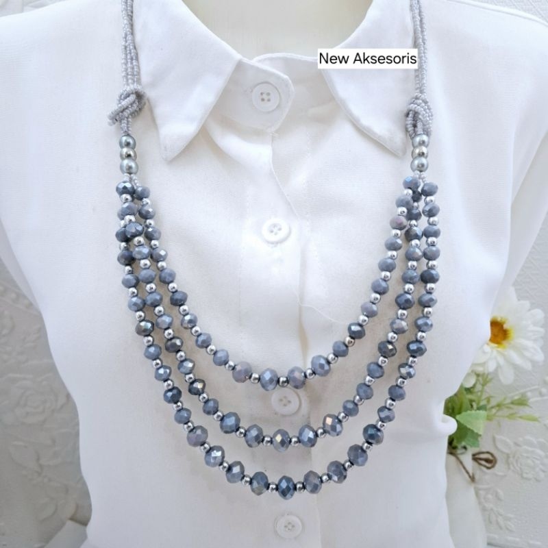 Kalung Kristal 3 layer Panjang Etnik Fashion Hijab Kekinian