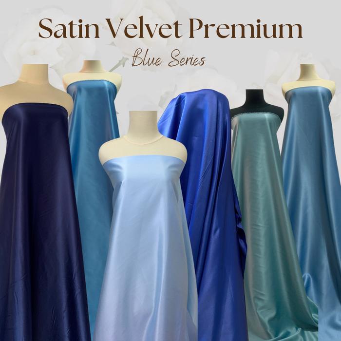 KOMPLIT Kain Satin Silk Velvet Premium Warna Biru Baby Blue Ice Denim