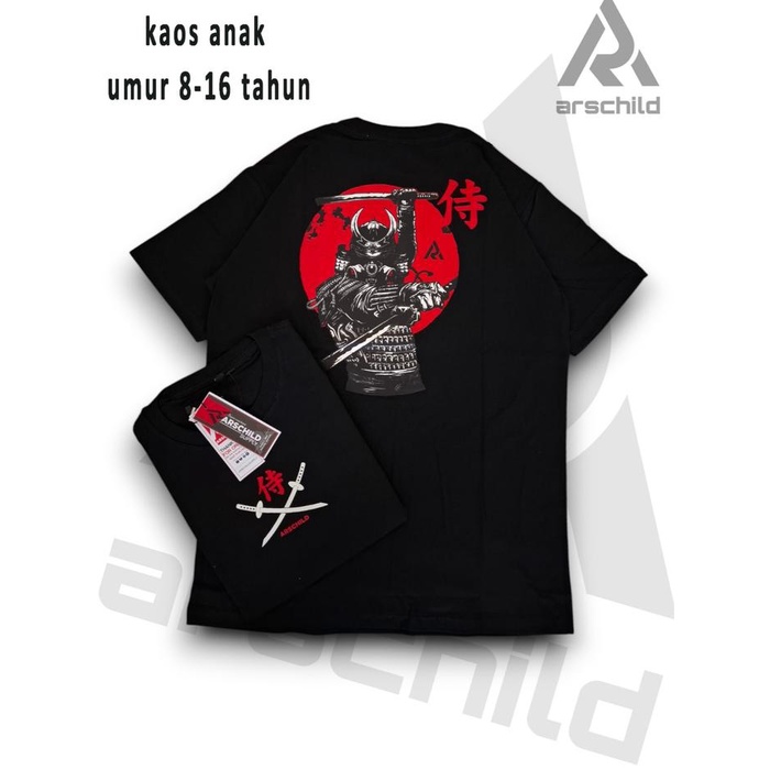 Stycil- kaos distro anak samurai sablon depan belakang usia 8 sampai 16 tahun