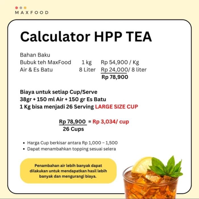 

Terlaris- Maxfood Bubuk Minuman Teh Leci / Lemon Tea / Peach / Apel / Anggur 1Kg