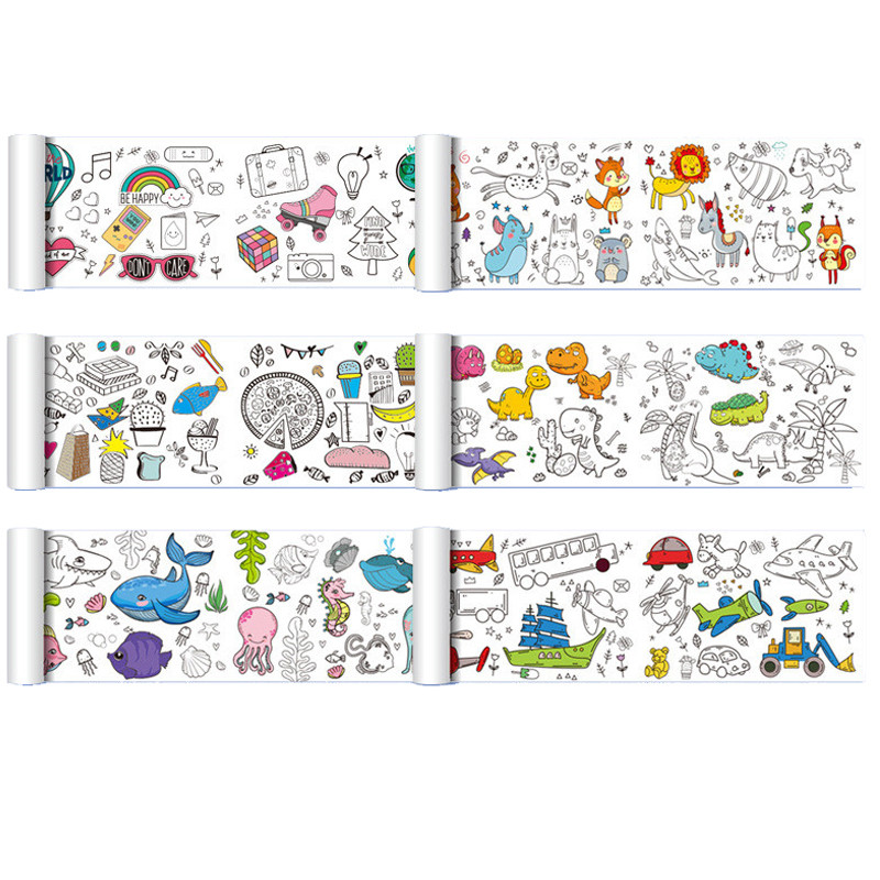 

90Cm Animal Canvas Children'S Drawing Roll Diy Coloring Paper Roll Color Filling Graffiti Paper-Cut