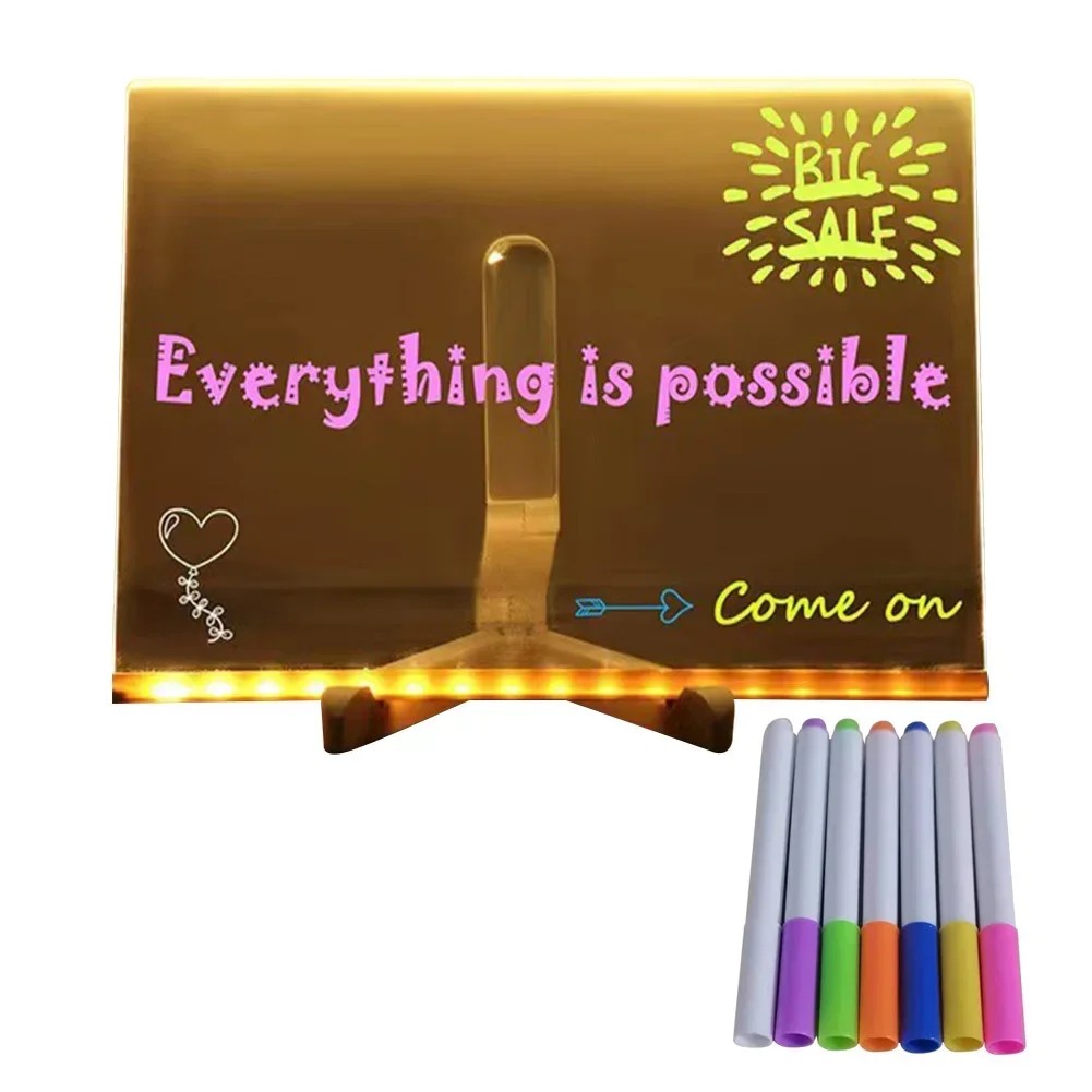 

Led Drawing Message Board Acrylic Letter Board Light Up Dry Erase Board With 7 Colorful Pens With