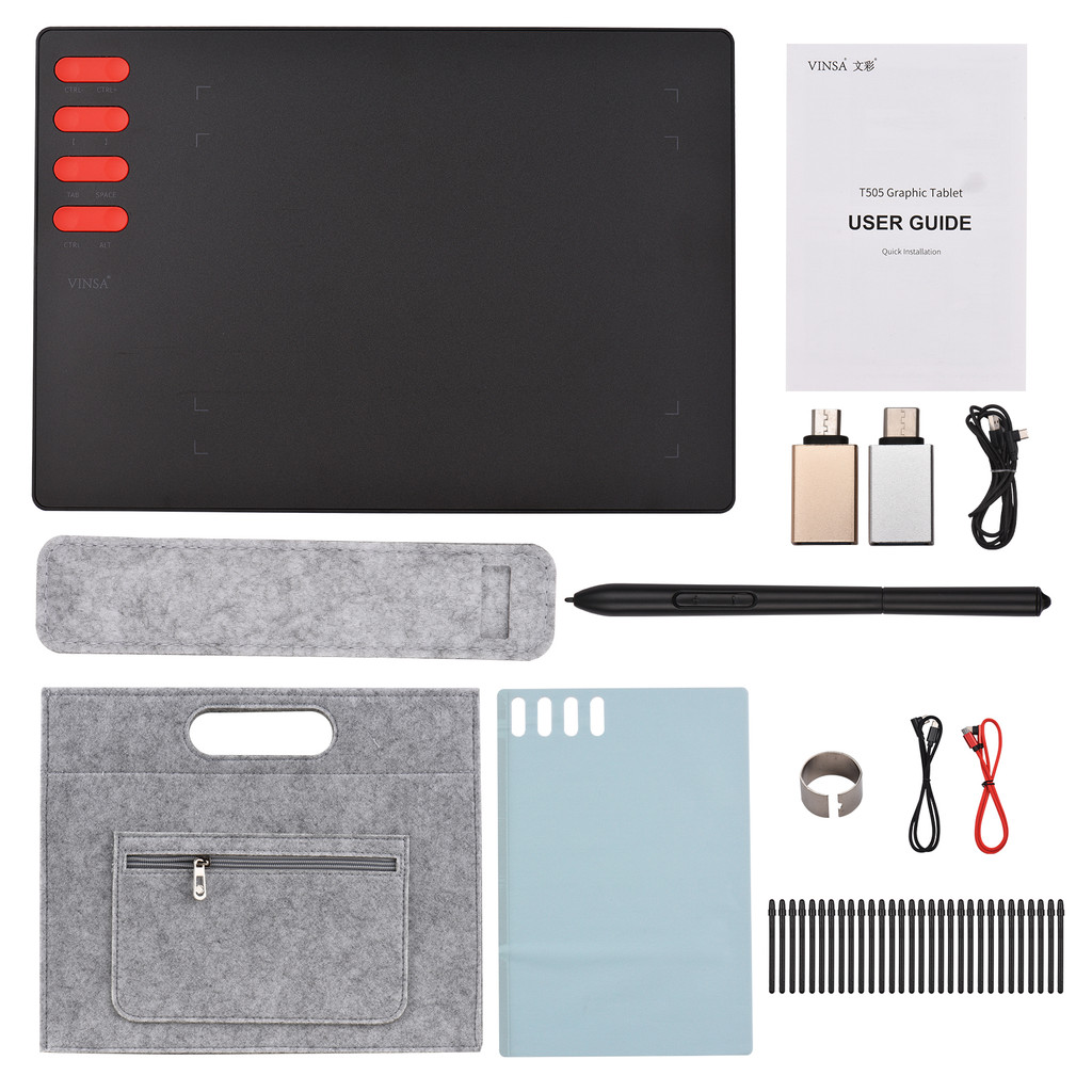 

T505 Graphics Drawing Tablet Ultralight Art Creation Sketch Battery-Free Stylus 30 Pen Nibs 8192