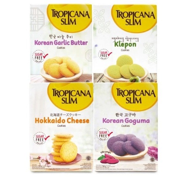 

Tropicana Slim Cookies Bebas Gula - Cheese / Garlic Butter / Korean Goguma / Klepon