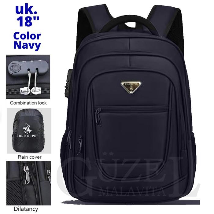 Bazzar Komp Tas Ransel Laptop Polo Super 18 Inchi Expandable Material Micro Viber Tebal Gratis Kunci