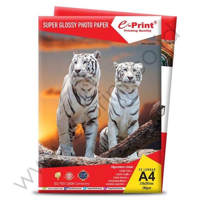 

SUPER GLOSSY PHOTO PAPER E-PRINT A4 180GSM 20LEMBAR KERTAS FOTO ALUMUNIUM PACK ACCESSORIES
