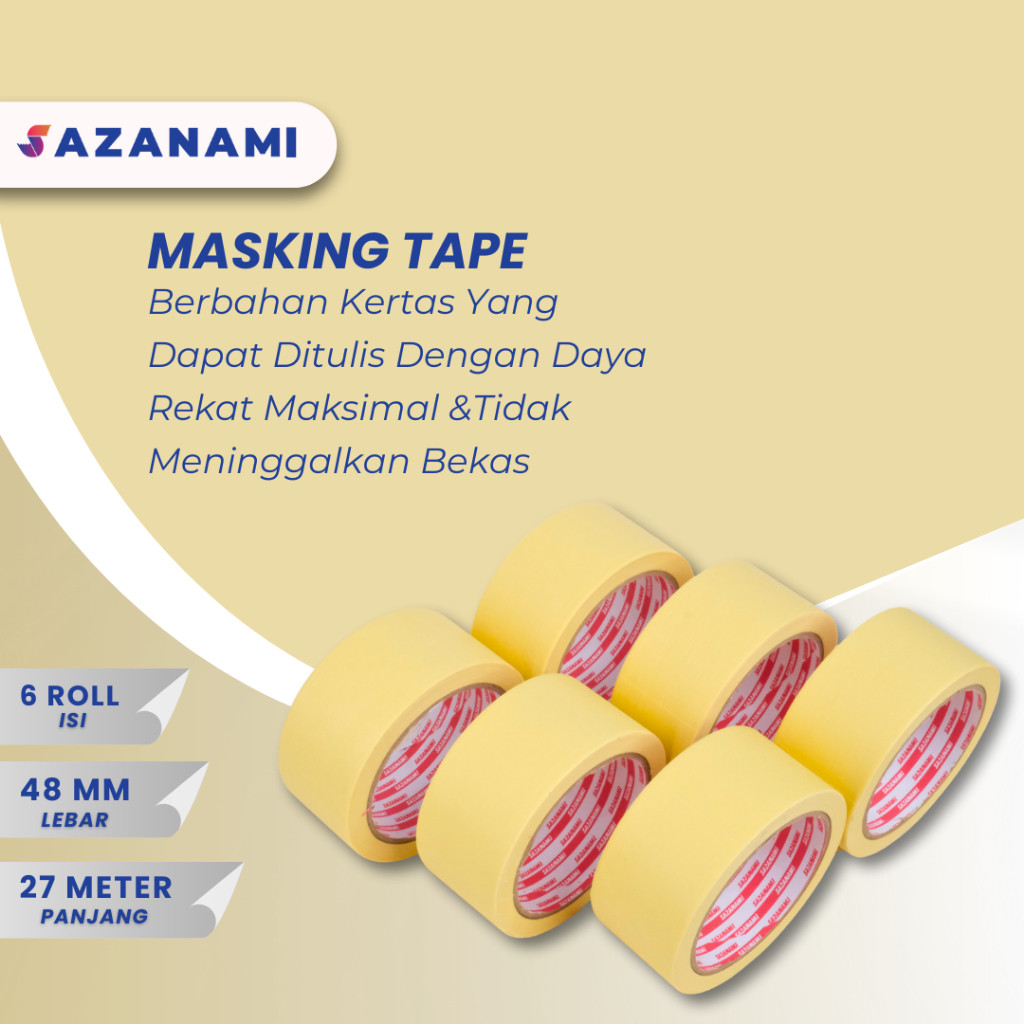 

Lakban Kertas Masking Tape 2" 48mm x 27m Sazanami Tape isolasi kertas