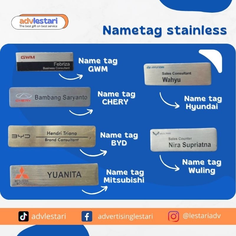 

Name tag Hyundai /Nametag Suzuki/ Name Tag Wuling /Name Tag Mitsubisi/logo custum stainless magnet