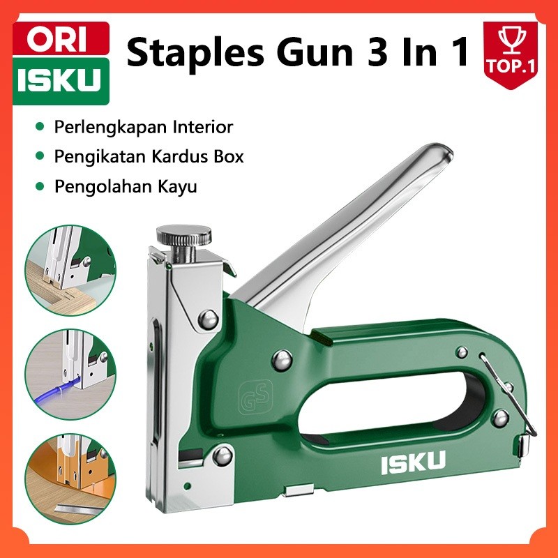 

ISKU staple gun staples tembak 3 in 1 chromium molybdenum bisa 3 jenis steples tembak tacker stapler