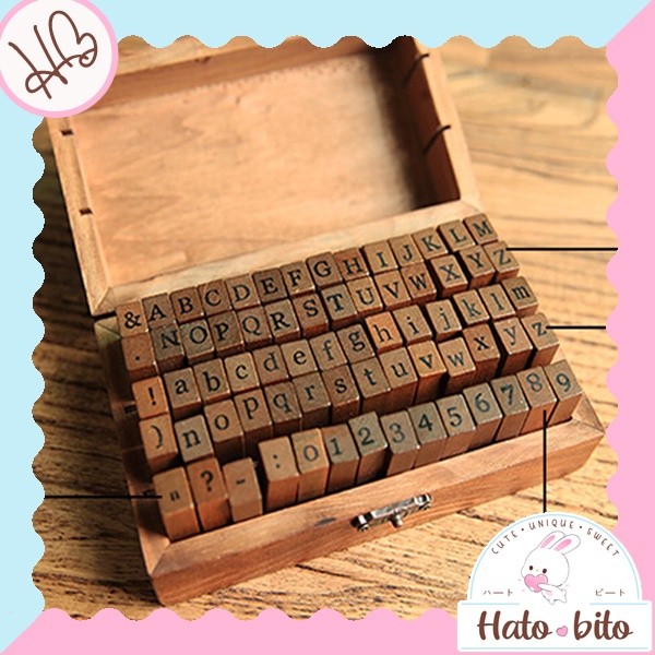 

Vintage wooden box alphabet number stamp cap stempel huruf angka aesthetic retro diy jurnal