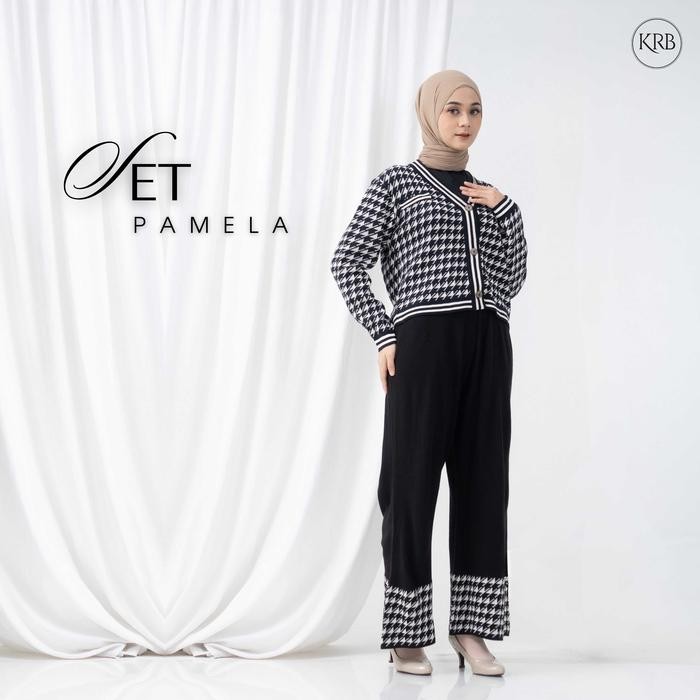 Hijara- KRB One Set Rajut Pamela - Cardigan set Celana Kulot Pink - Setelan Celana Kulot dan
