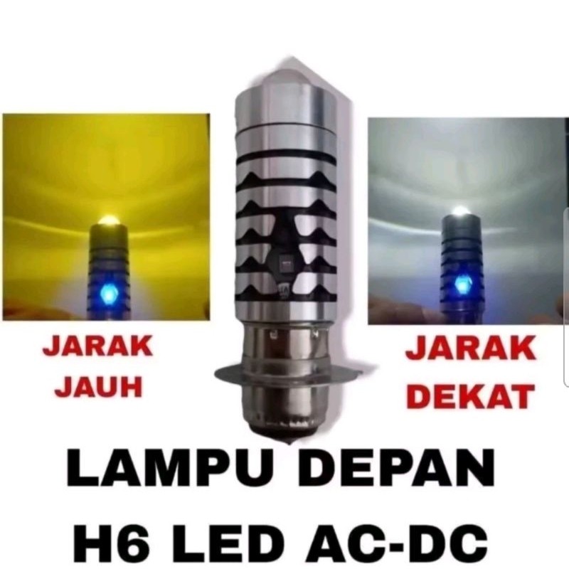 Cuci Gudang  Lampu Led Depan Motor Bebek Matic H6 2 Mode Putih Kuning Jauh Dekat Super Terang -
