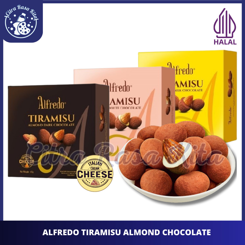 

Halal Alfredo Tiramisu Coklat Almond Dark, White & Milk Chocolate With Rich Italian Cream Cheese 65g