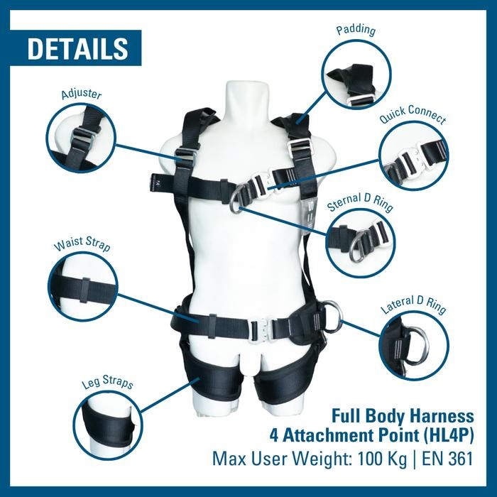 PREMIUM SpanSet Full Body Harness Sabuk Pengaman Safety Belt Tanpa Lanyard 4P Black