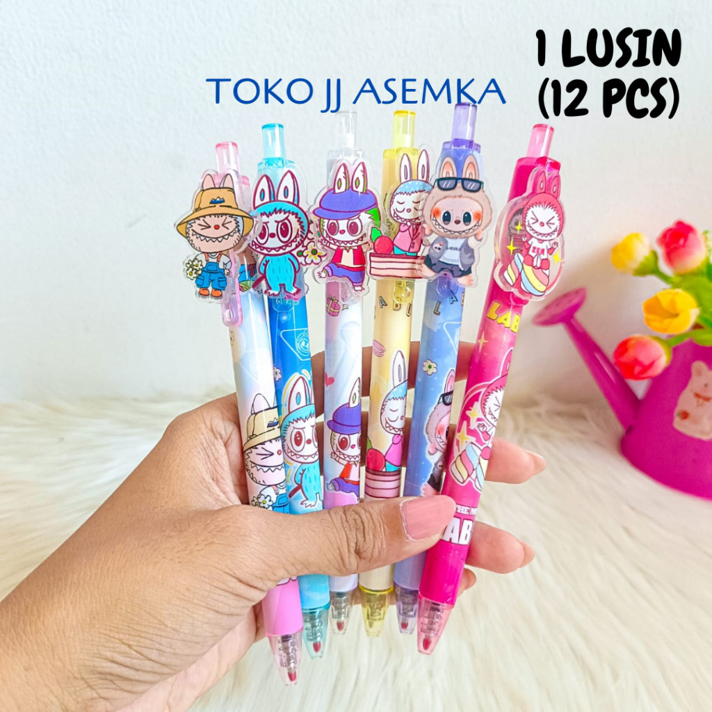 

UM1 1 LUSIN (12 PCS) PULPEN CETEK LABUBU PEN PENA THE MONSTER MACARON LISA BLACKPINK ALAT TULIS