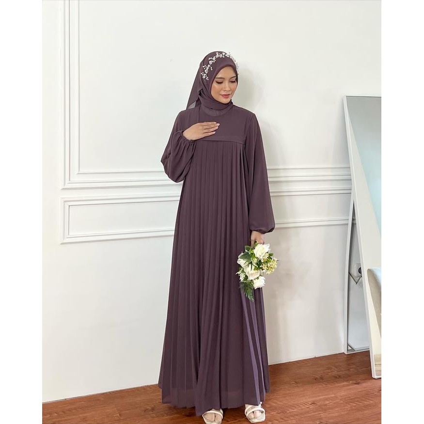 Layali- Elmiza - Fiorenza Dress Free Pashmina Bahan Premium Ceruty Baby Doll Dress Muslimah