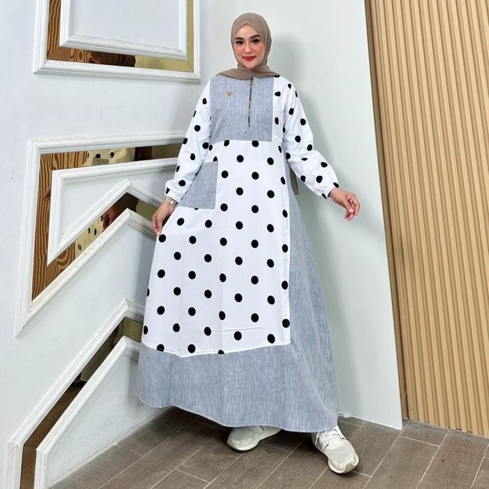 Layali- Emelyn Gamis Katun Polkadot Fashion Muslim Wanita Kekinian